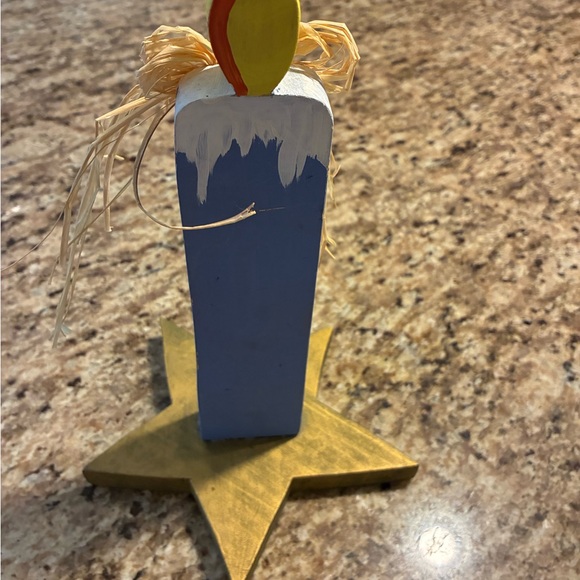Blue handmade wooden Candle with Gold Star Base - Picture 2 of 3